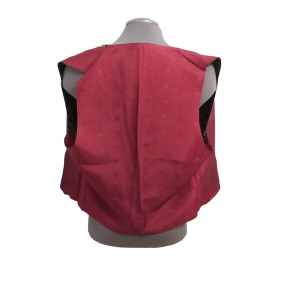 Vest - Black and Metallic Gold Brocade Fabric Burgundy Lining - Medium - Unisex - Picture 9 of 11